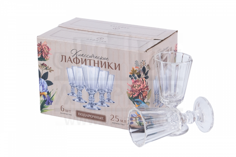 Подарочный набор рюмок-лафитников "ЛАФИТЕК" 25 мл "Подарочные светлые", 6 шт
