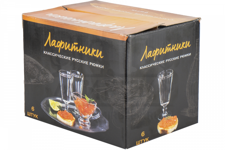 Подарочный набор из 6 рюмок-лафитников "ЛАФИТЕК" 55 мл "Русское застолье"