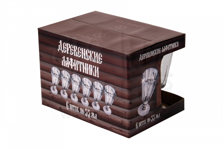 Подарочный набор рюмок-лафитников "ЛАФИТЕК" 55 мл "Деревенские", 6 шт (с окном)