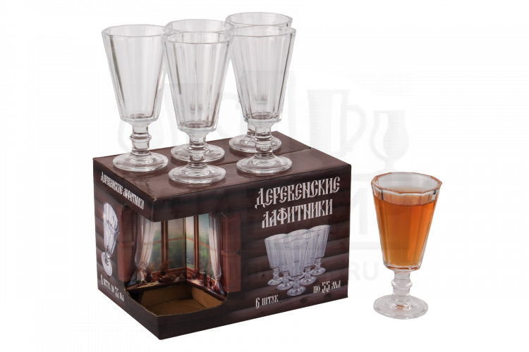 Подарочный набор рюмок-лафитников "ЛАФИТЕК" 55 мл "Деревенские", 6 шт (с окном)