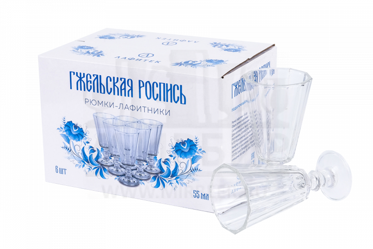 Подарочный набор рюмок-лафитников "ЛАФИТЕК" 55 мл "Гжель", 6 шт