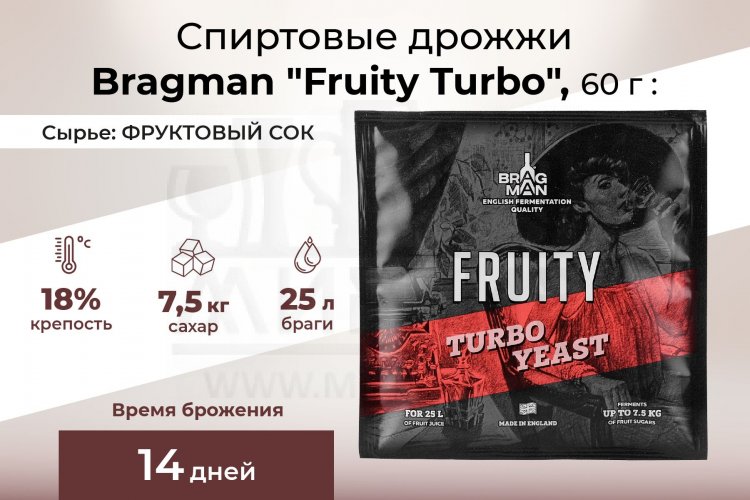 Спиртовые дрожжи Bragman "Fruity Turbo", 60 г