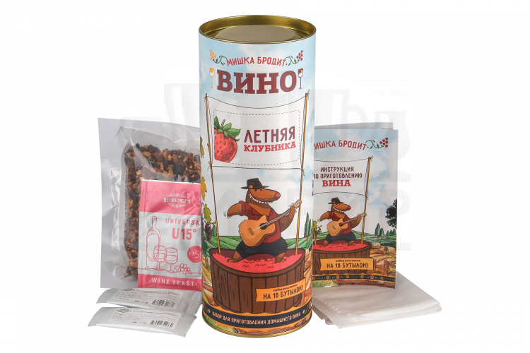 Набор для приготовления вина Мишка бродит "Летняя клубника"