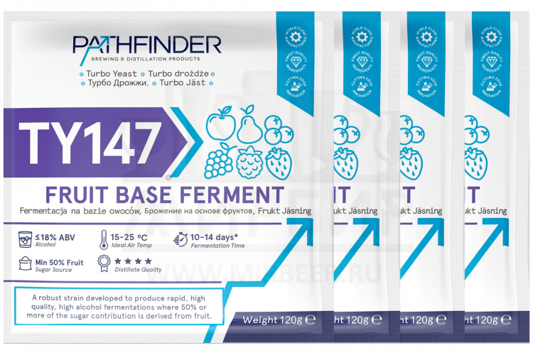 Комплект: Спиртовые дрожжи Pathfinder "Fruit Base Ferment", 120 г, 4 шт. 